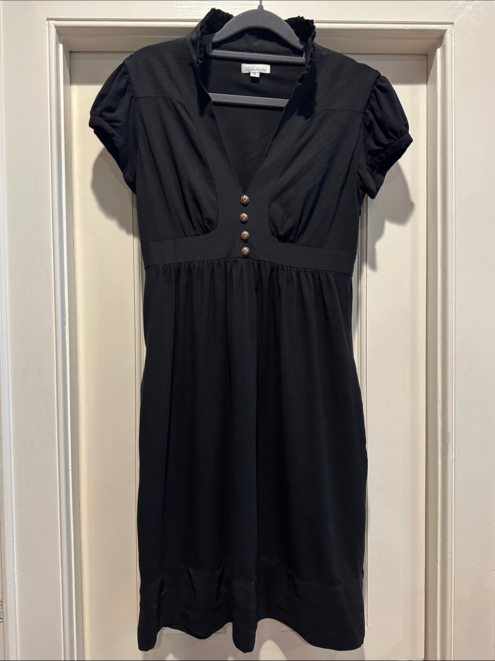 Shoshanna Black Short-Sleeve V-Neck Midi Dress